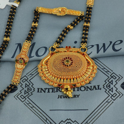 22k gold necklace mangalsutra with designer chain panels and black beads, Indian Wife Jewelry gift, Handcrafted Traditional Necklace, K6917