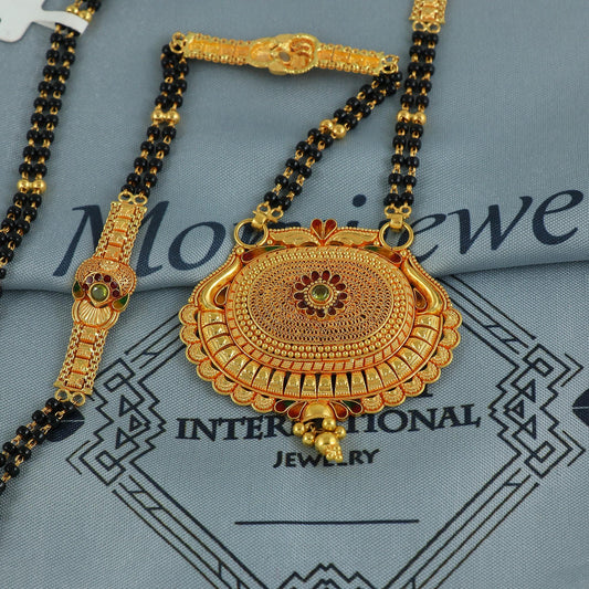 22k gold necklace mangalsutra with designer chain panels and black beads, Indian Wife Jewelry gift, Handcrafted Traditional Necklace, K6917