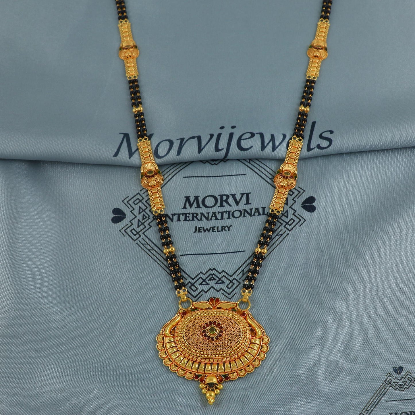 22k gold necklace mangalsutra with designer chain panels and black beads, Indian Wife Jewelry gift, Handcrafted Traditional Necklace, K6917