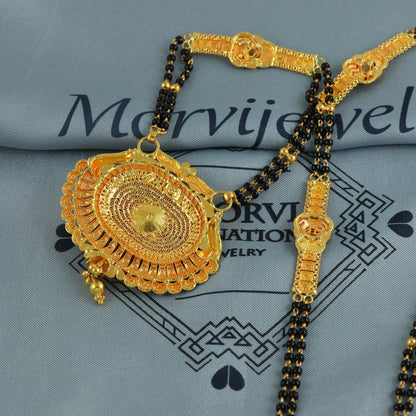 22k gold necklace mangalsutra with designer chain panels and black beads, Indian Wife Jewelry gift, Handcrafted Traditional Necklace, K6917
