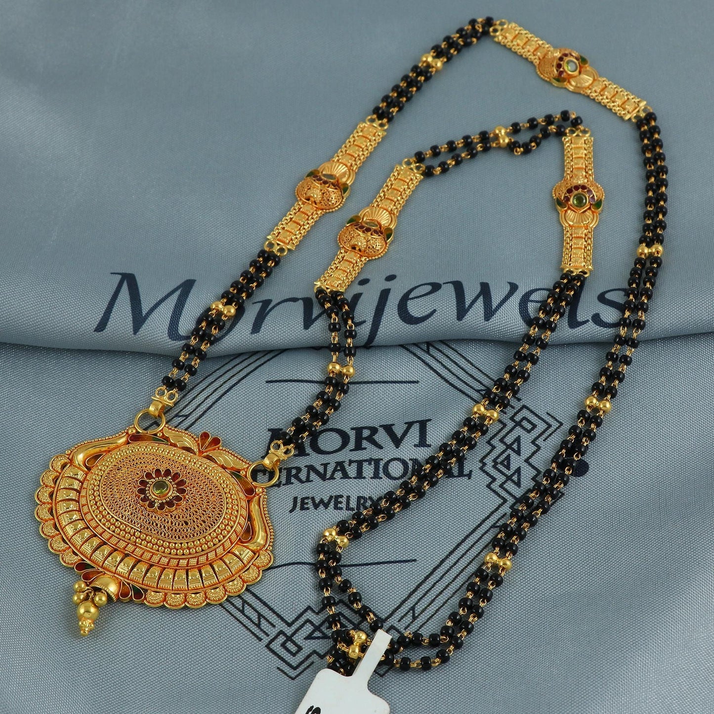 22k gold necklace mangalsutra with designer chain panels and black beads, Indian Wife Jewelry gift, Handcrafted Traditional Necklace, K6917