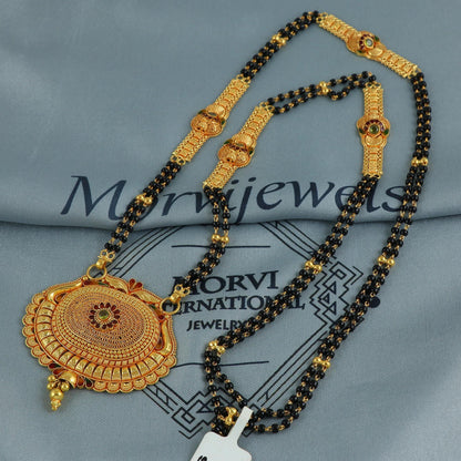 22k gold necklace mangalsutra with designer chain panels and black beads, Indian Wife Jewelry gift, Handcrafted Traditional Necklace, K6917