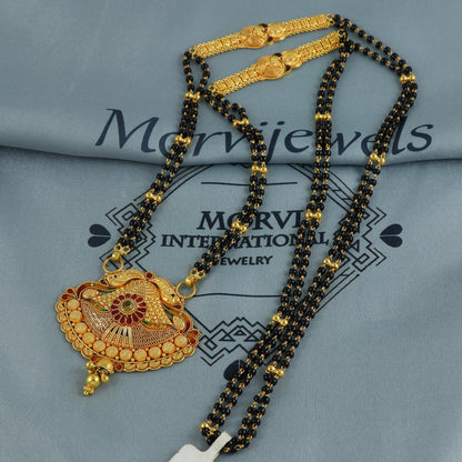 22k gold necklace mangalsutra with designer chain panels and black beads, Indian Wife Jewelry gift, Handcrafted Traditional Necklace, K6918