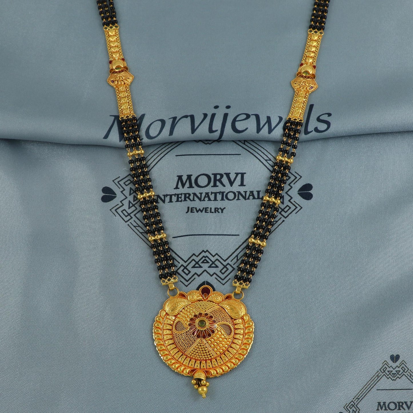 22k gold necklace mangalsutra with designer chain panels and black beads, Indian Wife Jewelry gift, Handcrafted Traditional Necklace, K6919