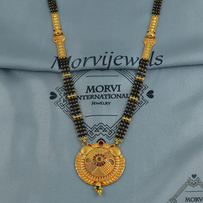 22k gold necklace mangalsutra with designer chain panels and black beads, Indian Wife Jewelry gift, Handcrafted Traditional Necklace, K6919