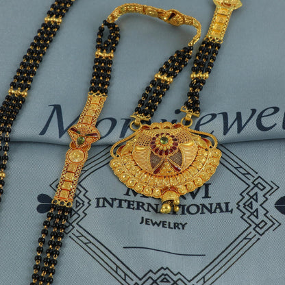 22k gold necklace mangalsutra with designer chain panels and black beads, Indian Wife Jewelry gift, Handcrafted Traditional Necklace, K6920