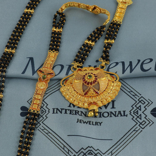 22k gold necklace mangalsutra with designer chain panels and black beads, Indian Wife Jewelry gift, Handcrafted Traditional Necklace, K6920