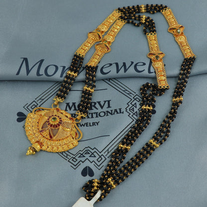 22k gold necklace mangalsutra with designer chain panels and black beads, Indian Wife Jewelry gift, Handcrafted Traditional Necklace, K6920