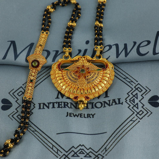 22k gold necklace mangalsutra with designer chain panels and black beads, Indian Wife Jewelry gift, Handcrafted Traditional Necklace, K6922