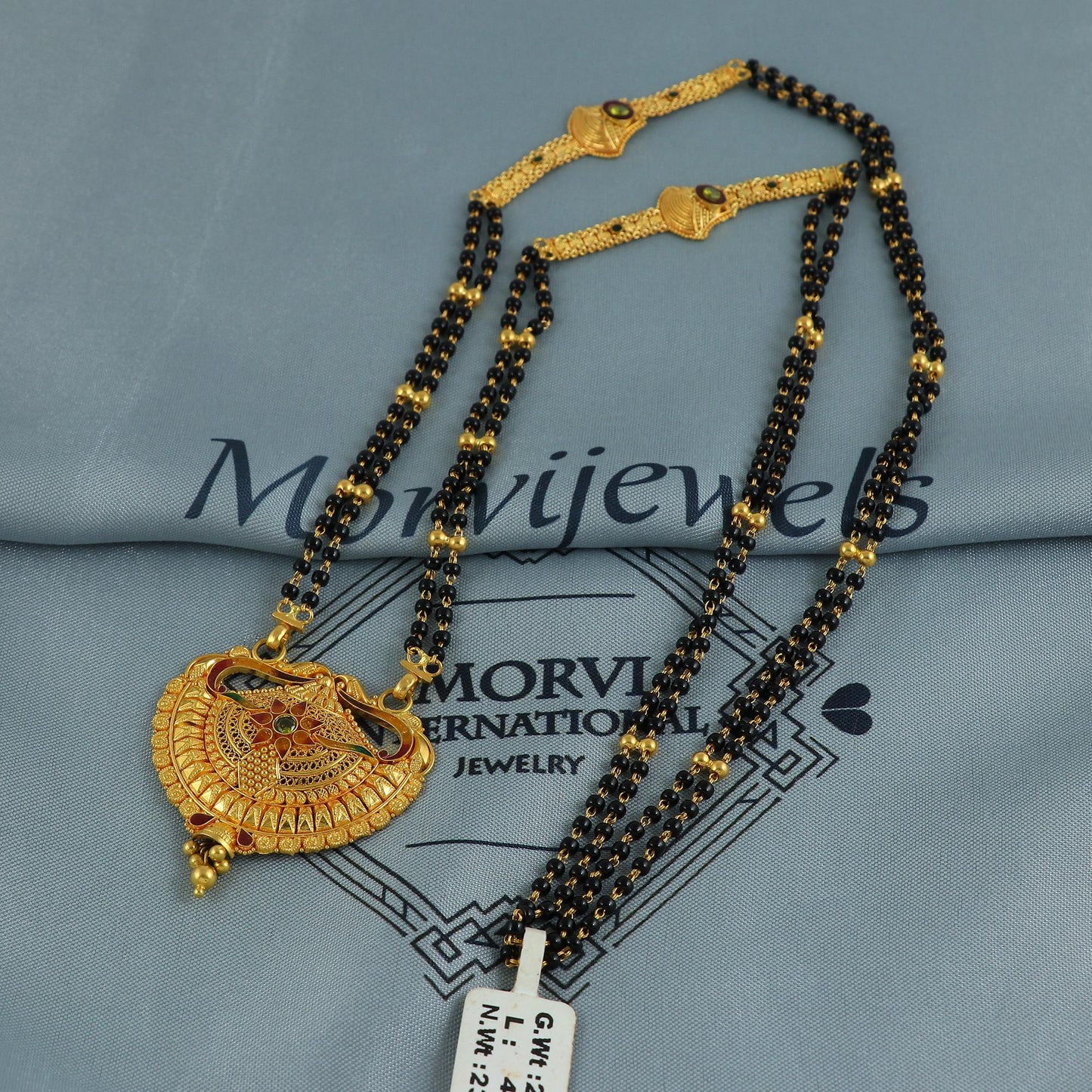 22k gold necklace mangalsutra with designer chain panels and black beads, Indian Wife Jewelry gift, Handcrafted Traditional Necklace, K6922