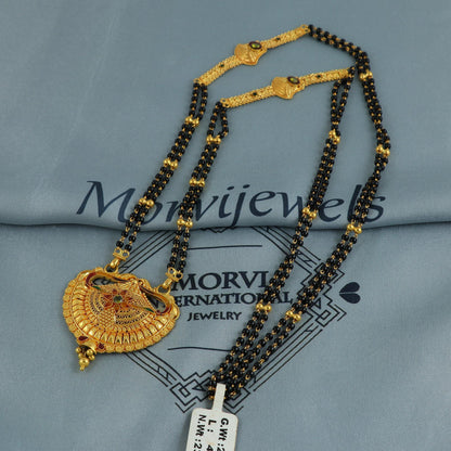 22k gold necklace mangalsutra with designer chain panels and black beads, Indian Wife Jewelry gift, Handcrafted Traditional Necklace, K6922