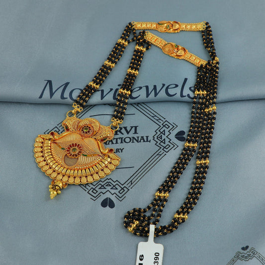 22k gold necklace mangalsutra with designer chain panels and black beads, Indian Wife Jewelry gift, Handcrafted Traditional Necklace, K6923