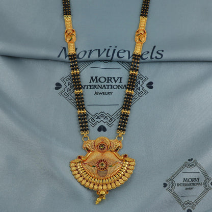 22k gold necklace mangalsutra with designer chain panels and black beads, Indian Wife Jewelry gift, Handcrafted Traditional Necklace, K6923