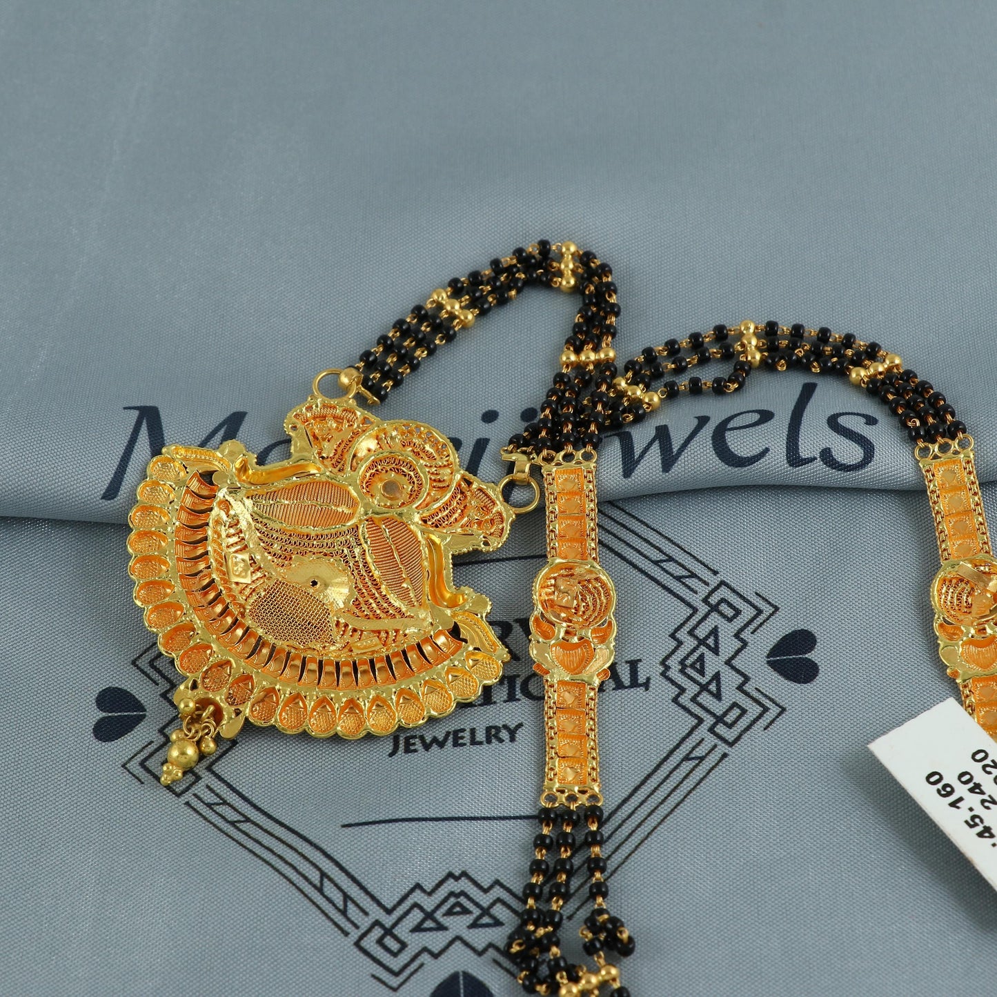 22k gold necklace mangalsutra with designer chain panels and black beads, Indian Wife Jewelry gift, Handcrafted Traditional Necklace, K6923