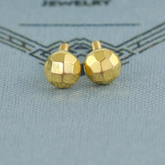 Diamond Cut Faceted 20k Solid Yellow Gold Stud Earrings Indian Jewelry, K6968