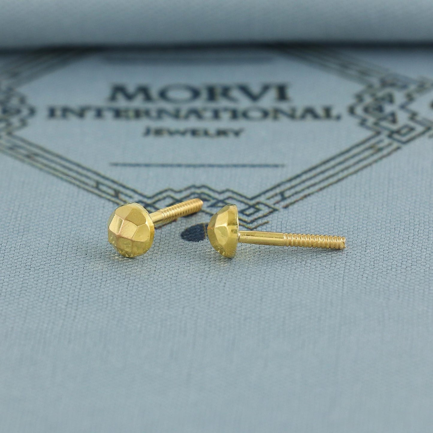 Diamond Cut Faceted 20k Solid Yellow Gold Stud Earrings Indian Jewelry, K6968