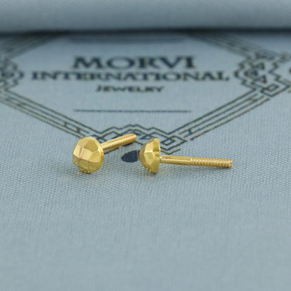 Diamond Cut Faceted 20k Solid Yellow Gold Stud Earrings Indian Jewelry, K6968