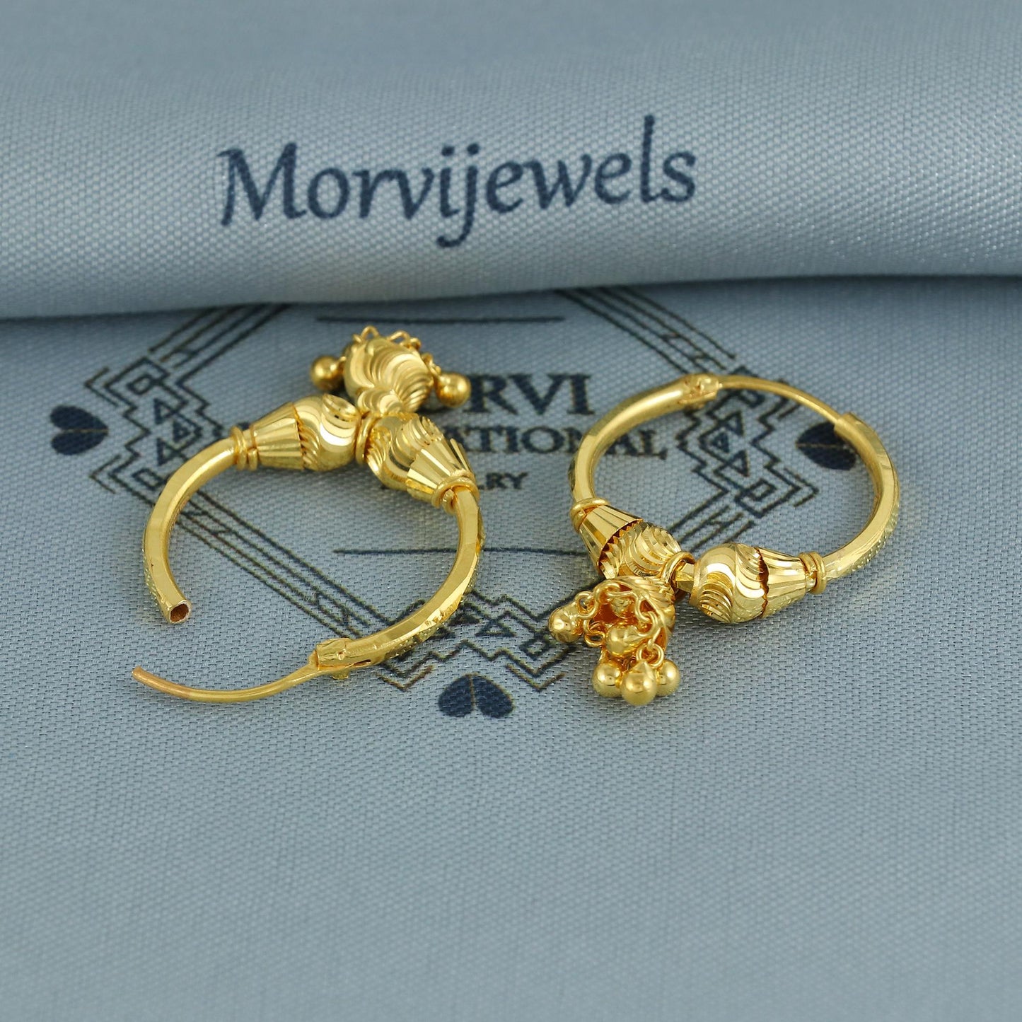 Pure 22k Yellow Gold Hoop Bali Earrings, Huggies, Beads Handmade gold earrings for women, Christmas gift, dainty Indian gold earrings