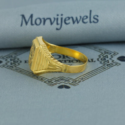 18k Gold Indian Ring, Hand Carved Light Weight Ring, K6973