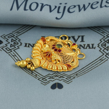 22k Yellow Gold Mangalsutra Pendant Necklace Handmade Indian Handmade Vintage Antique Design Jewelry, K6897