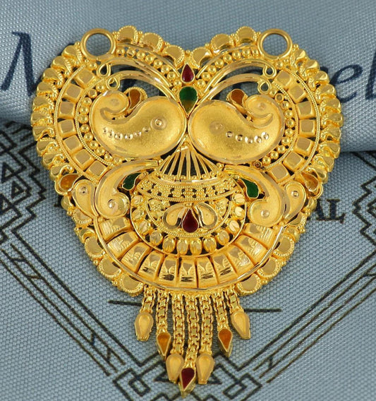 Wedding 22k Gold Indian Pendant Handmade Vintage Antique Design Jewelry, K6903