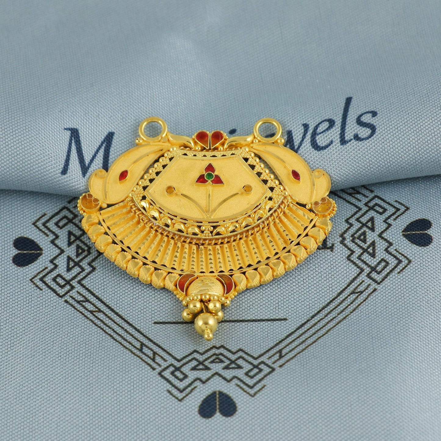 Wedding 22k Gold Indian Pendant Handmade Vintage Antique Design Jewelry, K6906