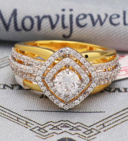 Sparkling Zircons 22k Yellow Gold Ring Handmade Jewelry,  K5561