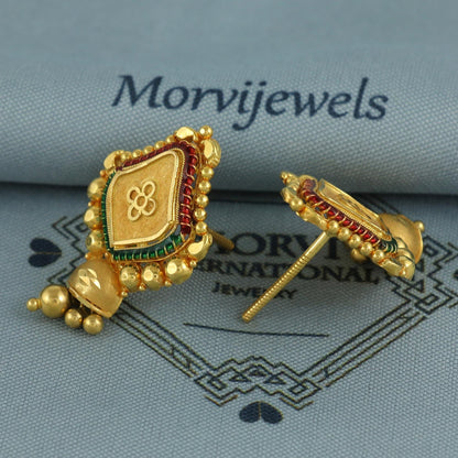 22k Yellow Gold Earrings Handmade Jewelry,  K6924