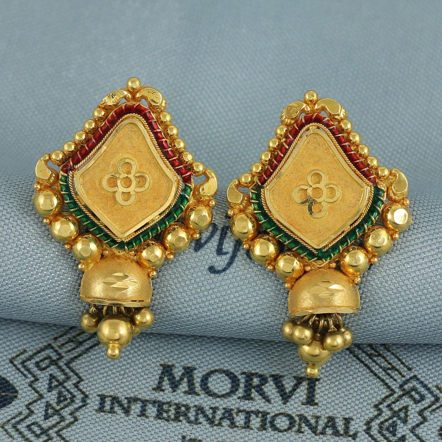22k Yellow Gold Earrings Handmade Jewelry,  K6924