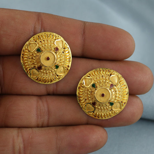 Intricate 22k Yellow Gold Earrings Tops Stud Handmade Jewelry, K6930