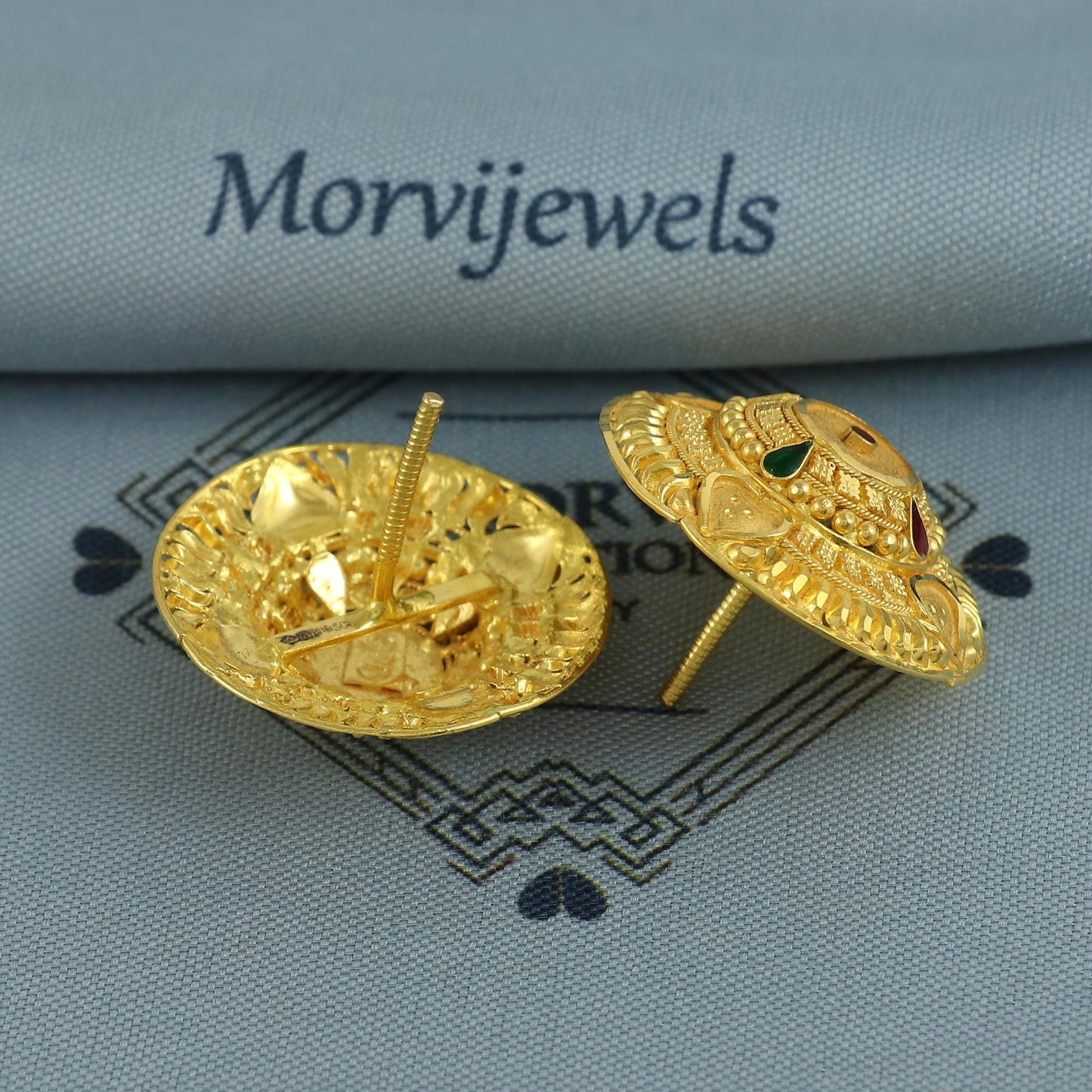 Intricate 22k Yellow Gold Earrings Tops Stud Handmade Jewelry, K6930