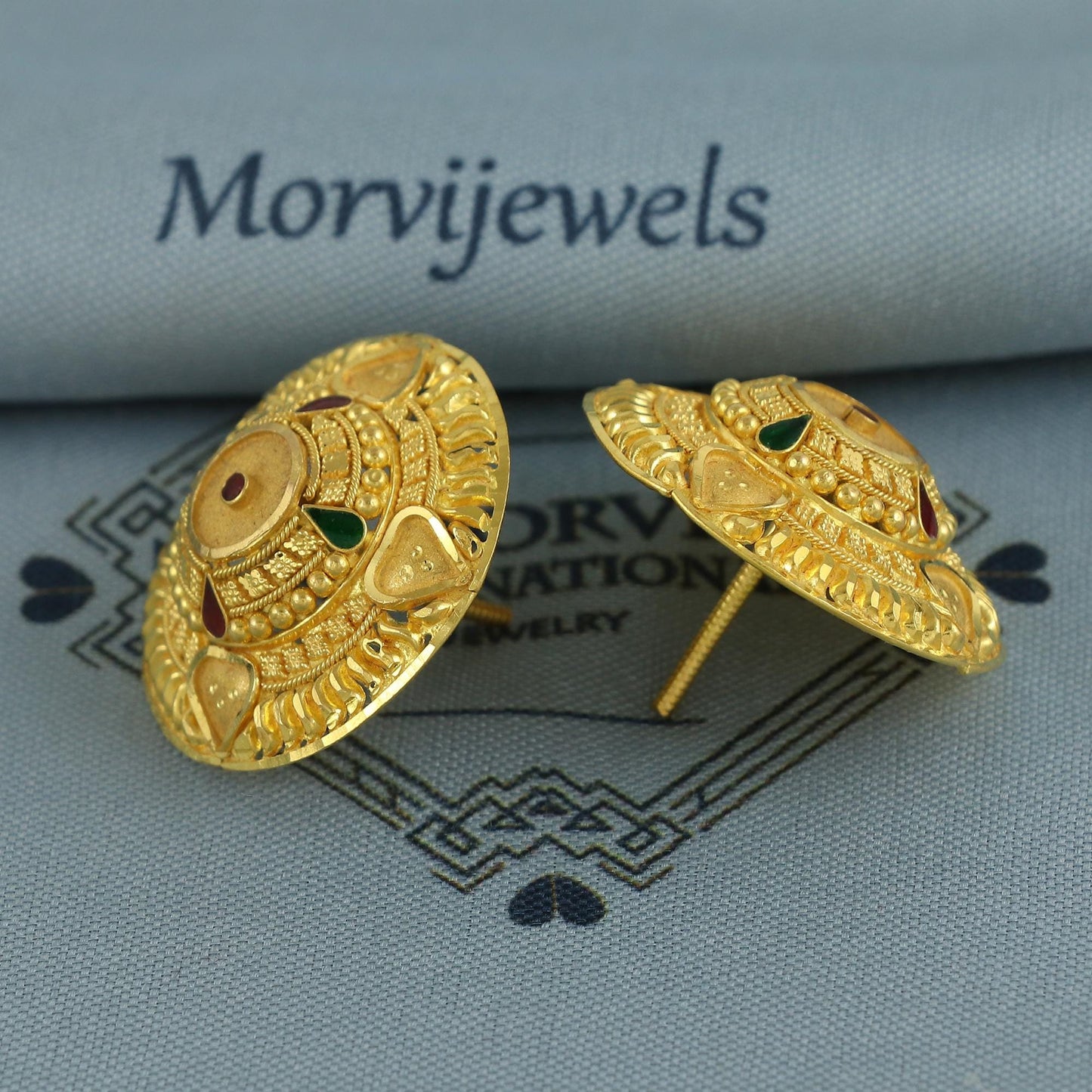Intricate 22k Yellow Gold Earrings Tops Stud Handmade Jewelry, K6930