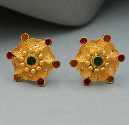 Pure 22k Yellow Gold Stud Earrings Jewelry Small Studs K3452