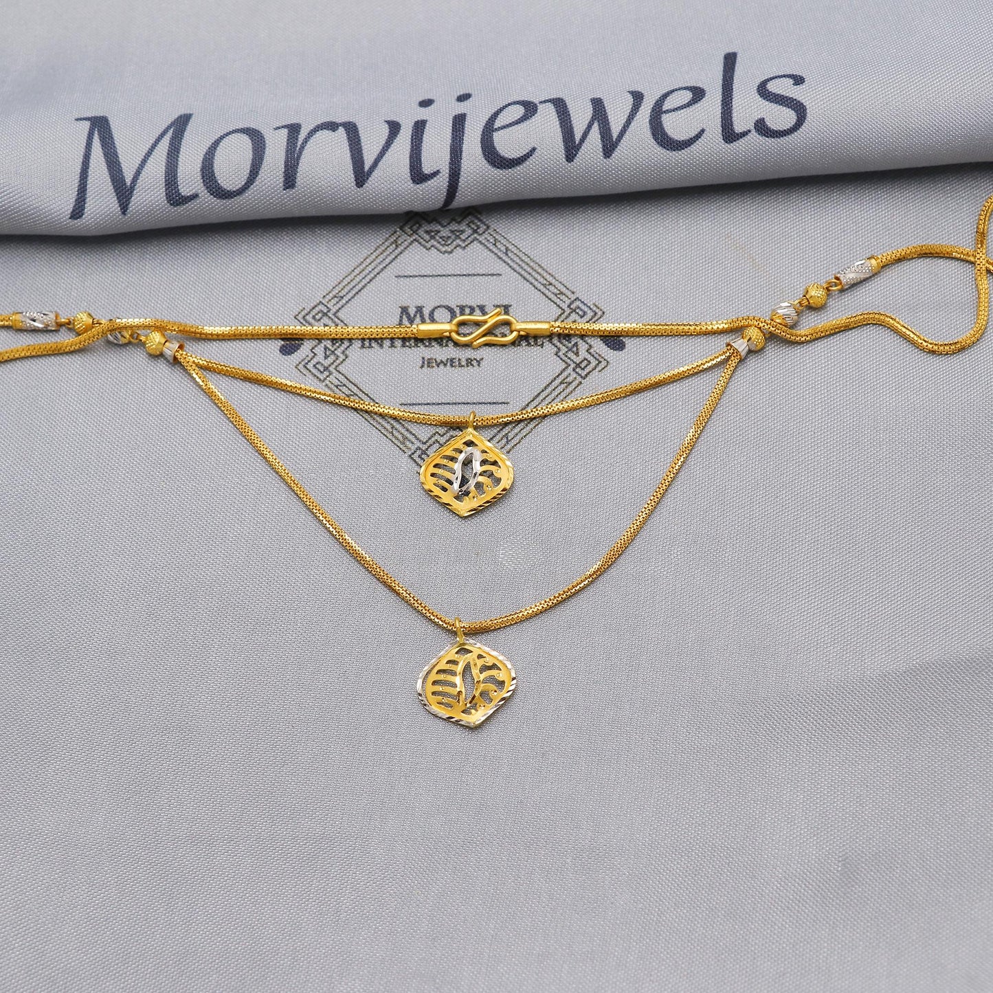 Small Pendant 22k Gold Chain Necklace Jewelry, 22kt Handmade Beads Chain, Indian Gold Necklace, Party Wear Chain, Women Necklace, K6515