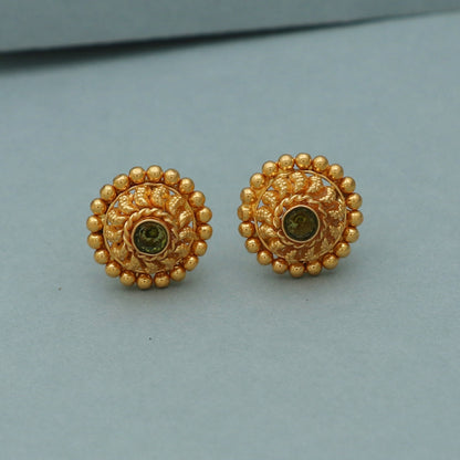 22k Gold Stud Indian Style Earrings Jewelry Women, Pure Gold Flower Design Handmade handcrafted asian gold jewellery