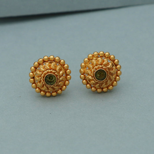 22k Gold Stud Indian Style Earrings Jewelry Women, Pure Gold Flower Design Handmade handcrafted asian gold jewellery