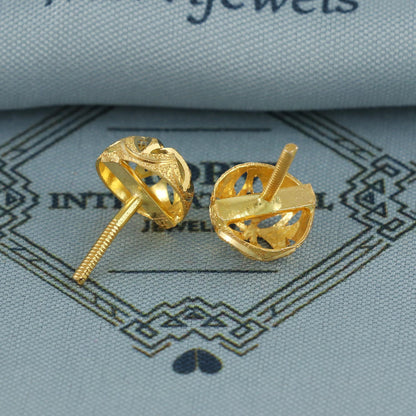 18k Gold Studs earrings, screw back small earrings, Genuine Gold Earrings Indian Handmade Jewelry for Women, K6936