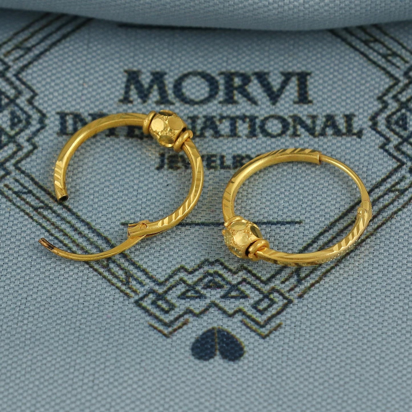 Indian 22k Yellow Gold Hoop Earrings handmade wedding women girl beads hoop indian jewelry, K6938