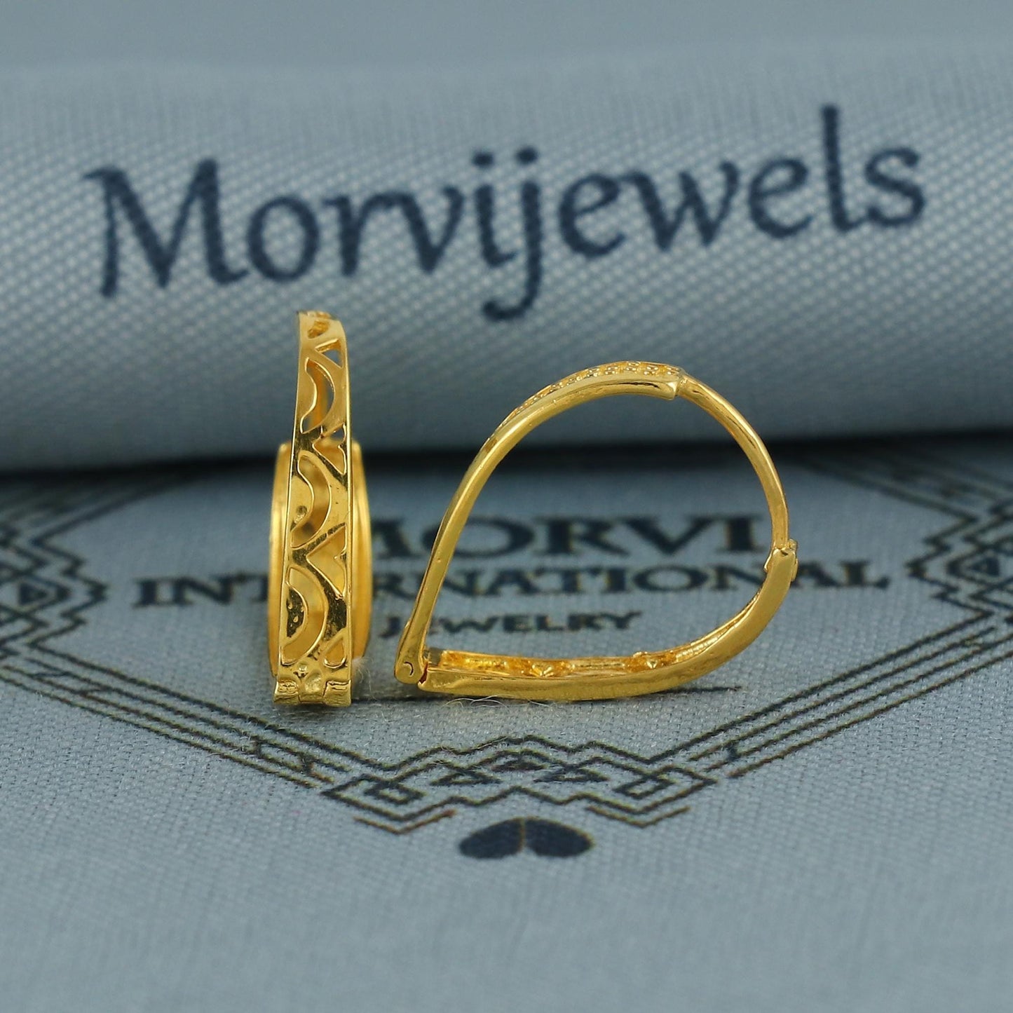 22k Yellow Gold Hoop Bali Earrings  Handmade Yellow gold earrings for women, Valentine Day gift, v SHAPE indian gold earrings