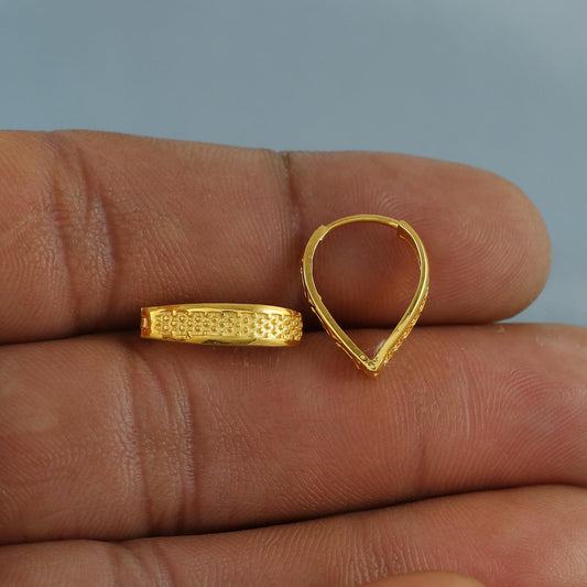 22k Yellow Gold Hoop Bali Earrings  Handmade Yellow gold earrings for women, Valentine Day gift, v SHAPE indian gold earrings