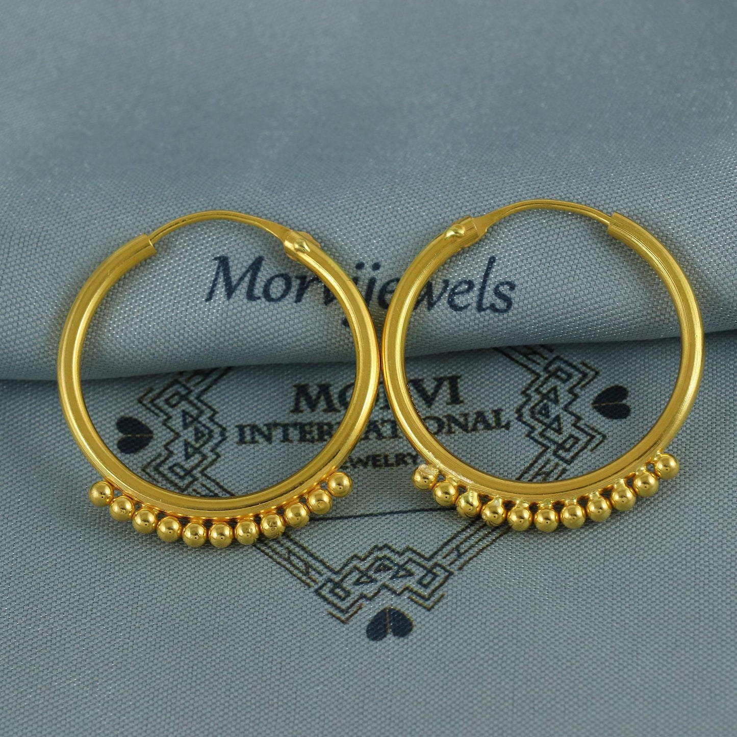 Pure 22k Yellow Gold Hoop Bali Earrings, Huggies, Beads Handmade gold earrings for women, Christmas gift, dainty Indian gold earrings, K6946