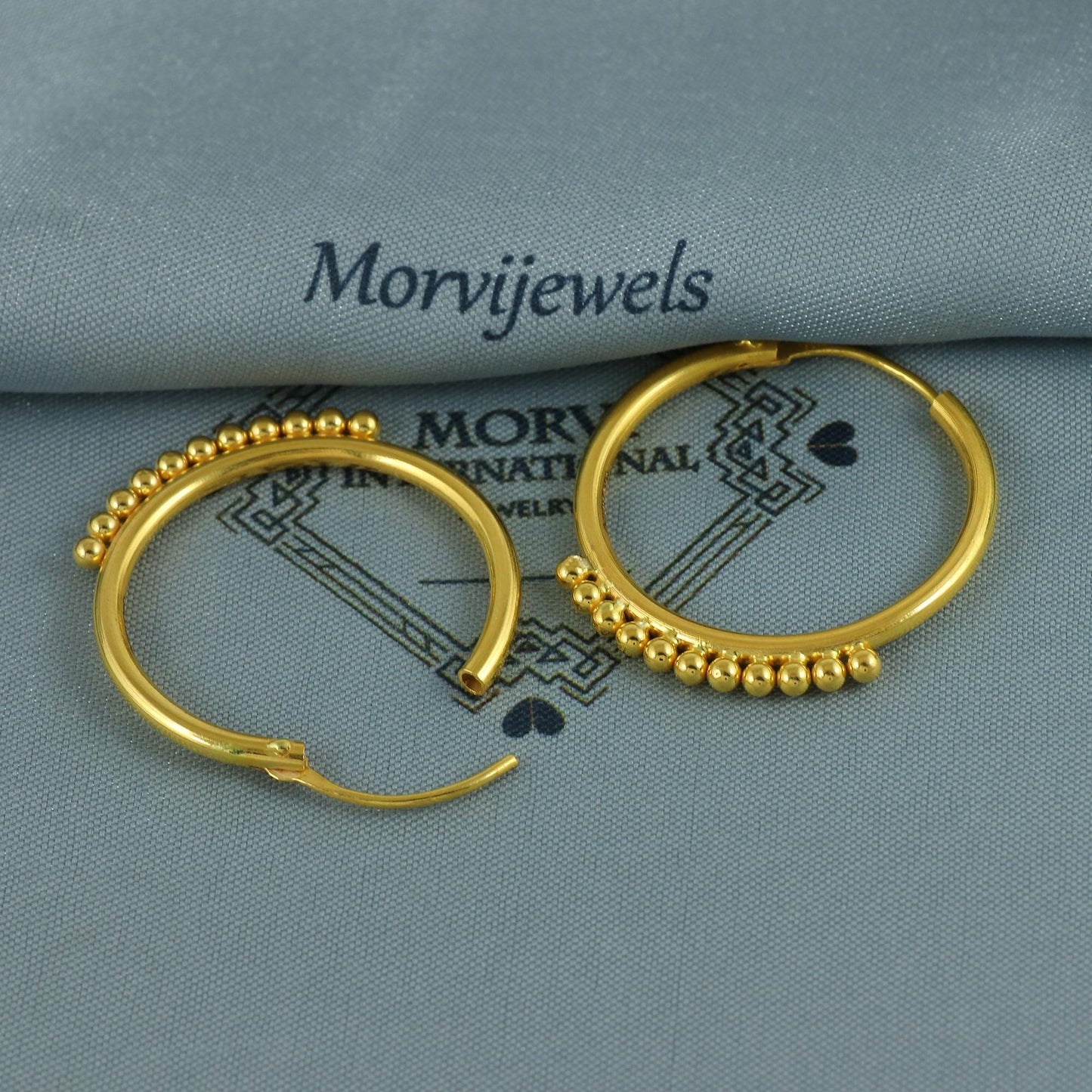 Pure 22k Yellow Gold Hoop Bali Earrings, Huggies, Beads Handmade gold earrings for women, Christmas gift, dainty Indian gold earrings, K6946