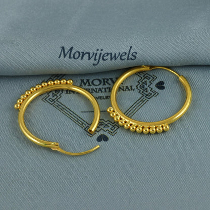 Pure 22k Yellow Gold Hoop Bali Earrings, Huggies, Beads Handmade gold earrings for women, Christmas gift, dainty Indian gold earrings, K6946