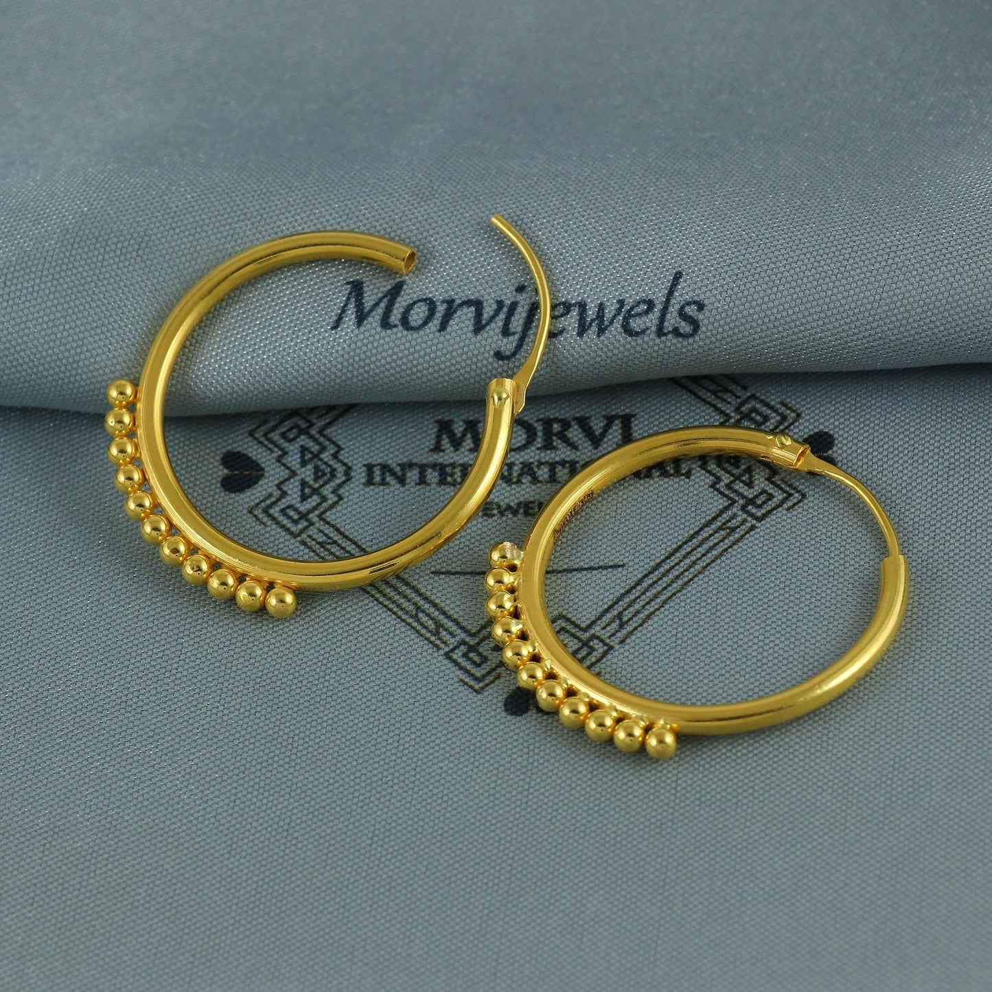 Pure 22k Yellow Gold Hoop Bali Earrings, Huggies, Beads Handmade gold earrings for women, Christmas gift, dainty Indian gold earrings, K6946