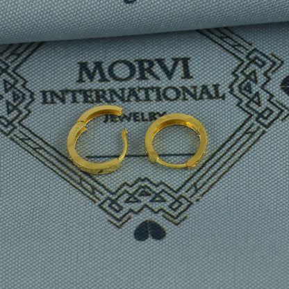 20k Yellow Gold Diamond Cut Hoop Bali Women Cartilage or Baby Earrings Small, Handmade Yellow gold earrings, gift, Real gold earrings, K6947