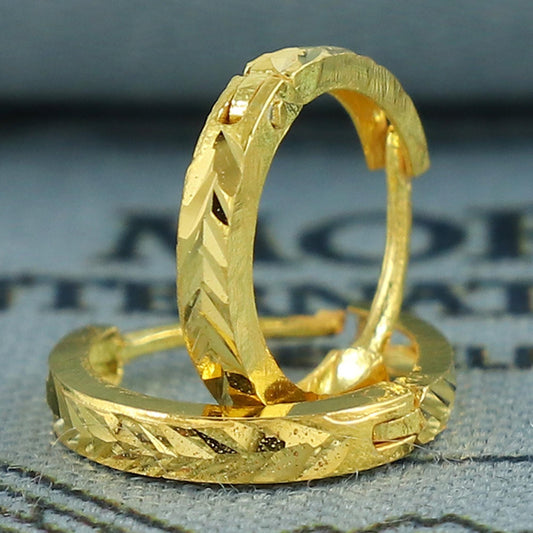 20k Yellow Gold Chevron Cut Hoop Bali Women Cartilage or Baby Earrings Small, Handmade Yellow gold earrings, gift, Real gold earrings, K6948