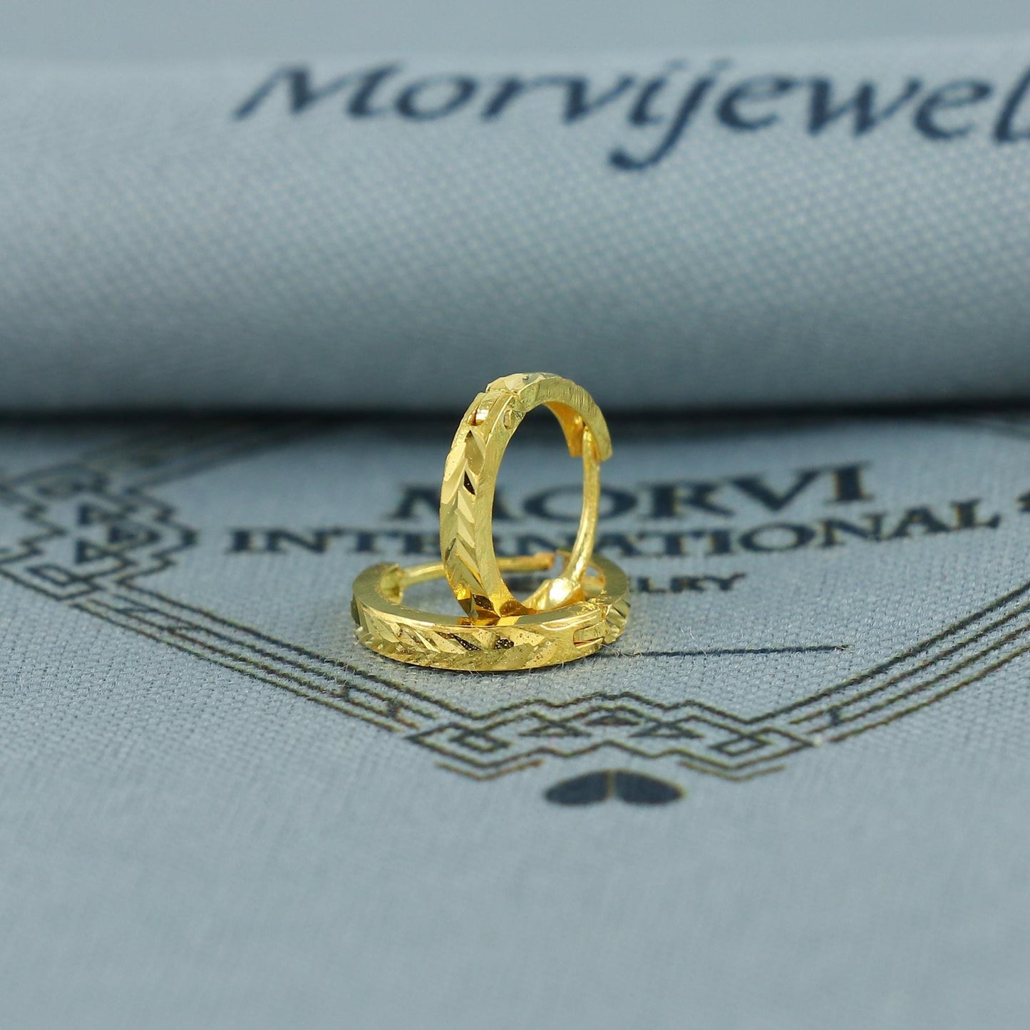 20k Yellow Gold Chevron Cut Hoop Bali Women Cartilage or Baby Earrings Small, Handmade Yellow gold earrings, gift, Real gold earrings, K6948