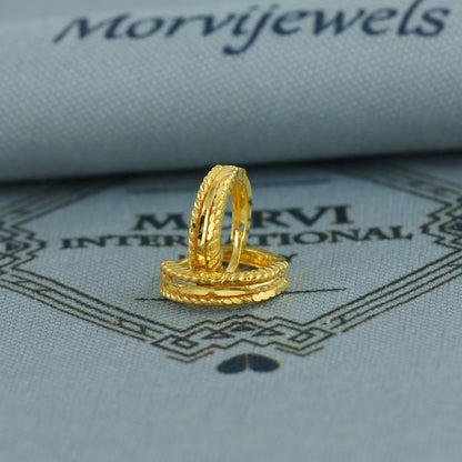 20k Yellow Gold Diamond Cut Hoop Bali Women Cartilage or Baby Earrings Small, Handmade Yellow gold earrings, gift, Real gold earrings, K6950
