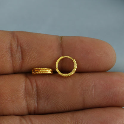 20k Yellow Gold Diamond Cut Hoop Bali Women Cartilage or Baby Earrings Small, Handmade Yellow gold earrings, gift, Real gold earrings, K6950