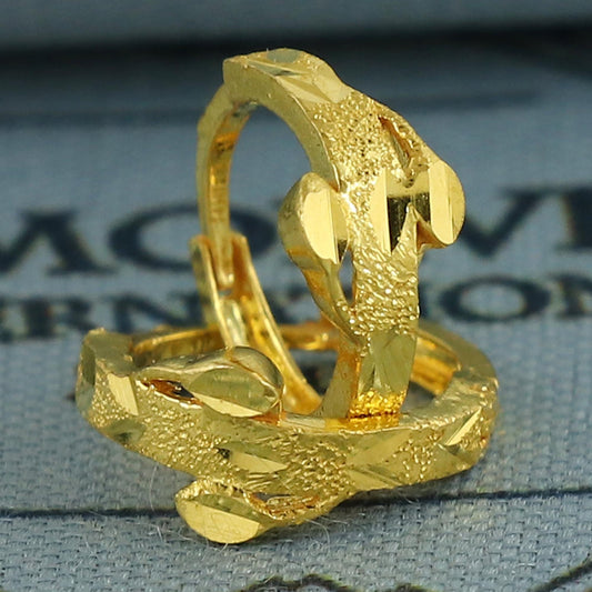 20k Yellow Gold Leaf Cut Hoop Bali Women Cartilage or Baby Earrings Small, Handmade Yellow gold earrings, gift, Real gold earrings, K6951